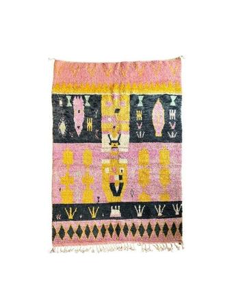 Tapis berbère en laine rose - Tapis berbère fait main avec
