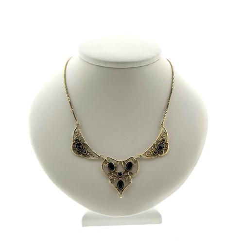 Antiek gouden collier met granaat stenen | 46 cm (vintage), Handtassen en Accessoires, Kettingen, Overige kleuren, Gebruikt, Met edelsteen