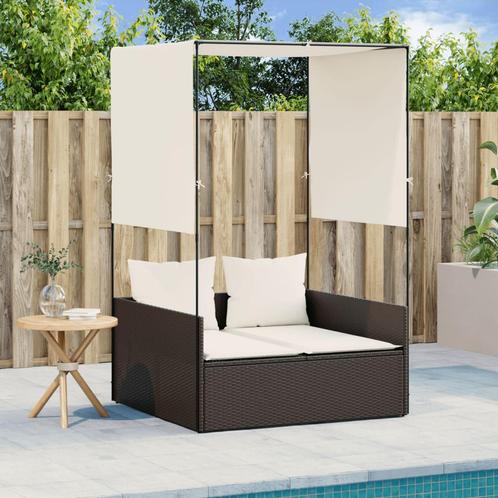 vidaXL Ligbed tweepersoons met dak en gordijn poly rattan, Tuin en Terras, Ligbedden, Nieuw, Verzenden