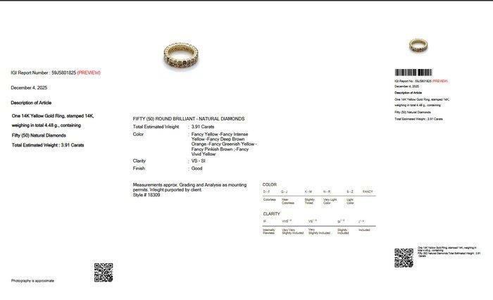Zonder minimumprijs - Ring - 14 karaat Geel goud - 3.91ct., Handtassen en Accessoires, Ringen