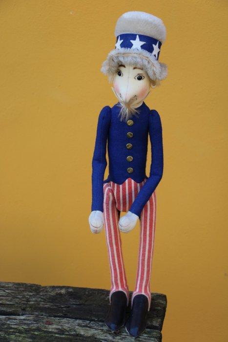 Steiff; vilten pop Uncle Sam - Pop - 1990-2000 - Duitsland, Antiek en Kunst, Antiek | Speelgoed