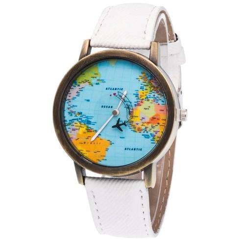 Fako® - Horloge - Mini World - Vliegtuig - Wit, Handtassen en Accessoires, Horloges | Dames, Verzenden