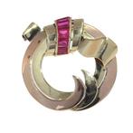 Broche - 18 karaat Geel goud - Ruby, Vintage Retro, 1950