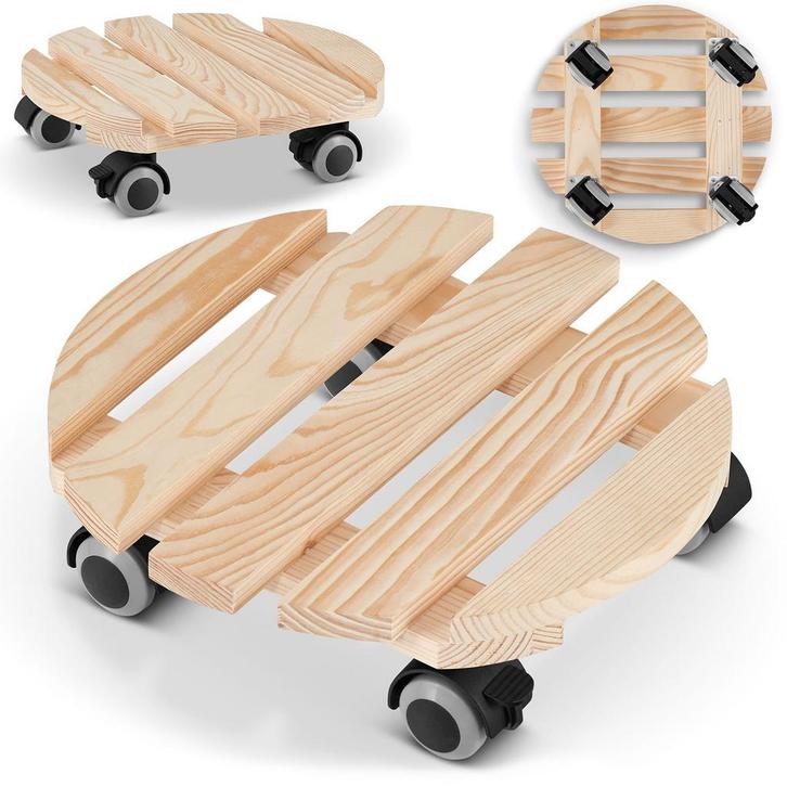 Plantentrolley - rond - 30 cm - licht dennenhout, Tuin en Terras, Bloempotten, Nieuw, Ophalen of Verzenden