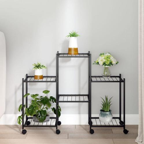 vidaXL Bloemenstandaard met wielen 83x25x63,5 cm ijzer zwart, Tuin en Terras, Bloembakken en Plantenbakken, Nieuw, Verzenden