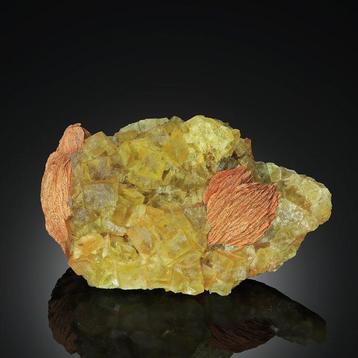Adembenemend! Kastformaat oranje kubische FLUORITE met BARYT