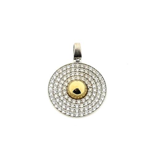 Bicolor gouden hanger met zirconia (zirconia stenen), Handtassen en Accessoires, Bedels, Gebruikt, Overige merken, Goud, Ophalen of Verzenden