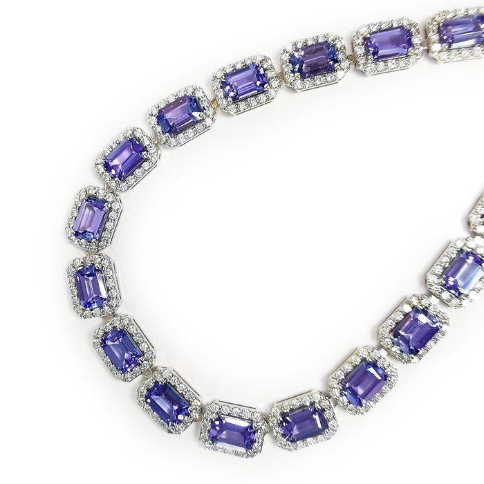 Halsketting - 14 karaat Witgoud Tanzaniet - Diamant - Uniek, Handtassen en Accessoires, Kettingen