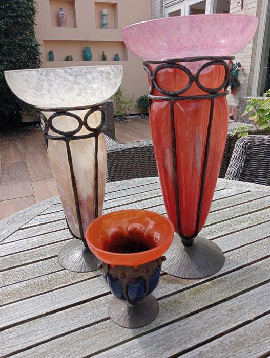 Charles Schneider - Vaas (3) - Glas, IJzer - 3 Vazen in, Antiek en Kunst, Antiek | Glaswerk en Kristal