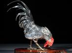 A superb and realistic silvered bronze okimono of a rooster