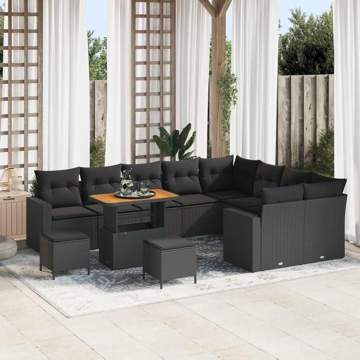 vidaXL Tuinbank Set 12 pcs Zwart poly rattan, Tuin en Terras, Tuinsets en Loungesets, Nieuw, Verzenden