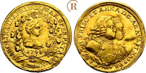 Goud medaille auf den 5 Geburtstag seiner Enkelin 1748 Br..., Postzegels en Munten, Penningen en Medailles, Verzenden