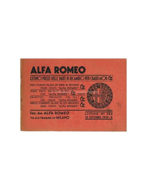 1932 ALFA ROMEO 6C 1500 / 1750 ONDERDELENBOEK PRIJSLIJST, Boeken, Auto's | Folders en Tijdschriften