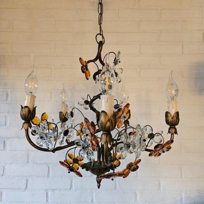 Kroonluchter - Staal, Kristal - Kristallen bloemen, Antiek en Kunst, Curiosa en Brocante
