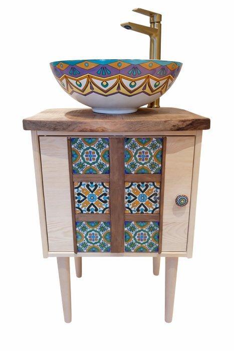 Vintage Wasbak - Szafka z umywalk - misa - rcznie robiona, Antiek en Kunst, Curiosa en Brocante