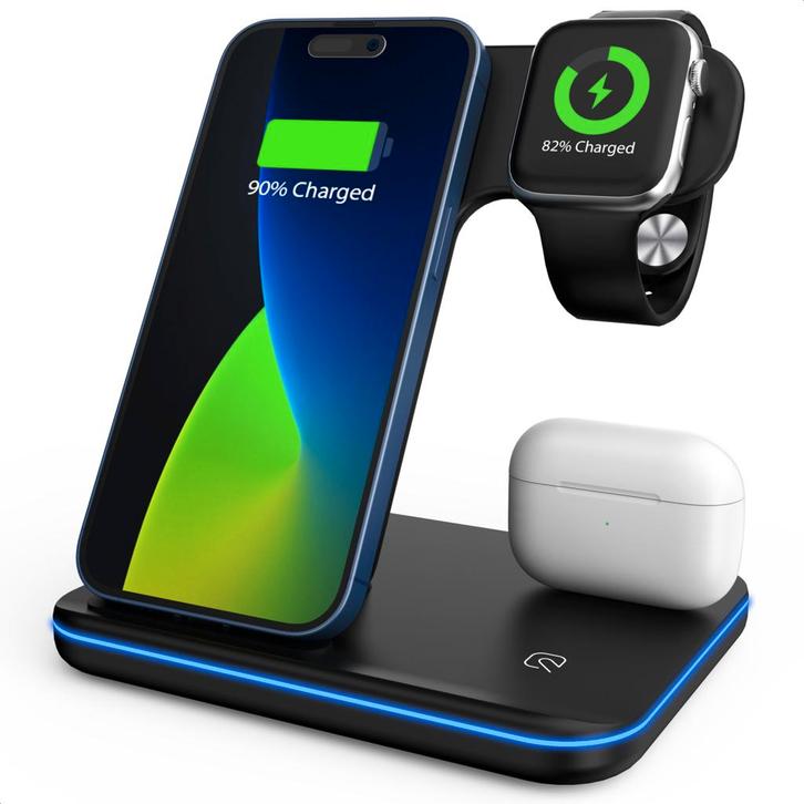 Strex 3-in-1 Draadloze Oplader - Wireless Charger - 15W Fast, Telecommunicatie, Mobiele telefoons | Telefoon-opladers, Verzenden