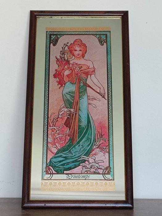 Alphonse Mucha (After) - Wandspiegel (4)- De 4 seizoenen -, Antiek en Kunst, Curiosa en Brocante