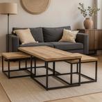 Salontafel Mangohout Set Yves Met 3 Tafeltjes, Huis en Inrichting, Tafels | Salontafels, Verzenden, Nieuw, Industriële meubels