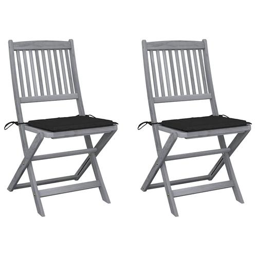 vidaXL Tuinstoelen 2 st inklapbaar met kussens massief, Tuin en Terras, Tuinstoelen, Nieuw, Verzenden