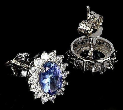 Zonder Minimumprijs - Oorbellen Zilver Tanzaniet, Handtassen en Accessoires, Oorbellen