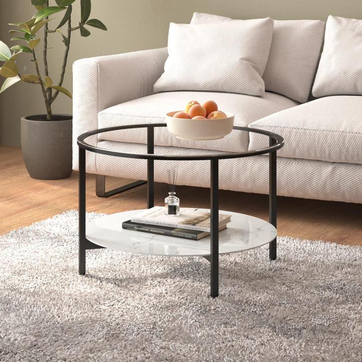 vidaXL Salontafel 70 cm gehard glas zwart en witmarmer, Huis en Inrichting, Tafels | Bijzettafels, Nieuw, Verzenden