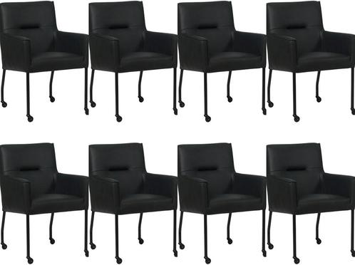 Set van 8 Zwarte leren moderne eetkamerstoelen - Rancho Leer, Maison & Meubles, Chaises, Enlèvement ou Envoi