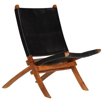 vidaXL Chaise de relaxation pliable Noir Cuir véritable beschikbaar voor biedingen