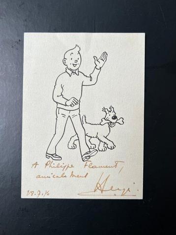 Tintin - Carte de voeux + dédicace manuscrite de Hergé -