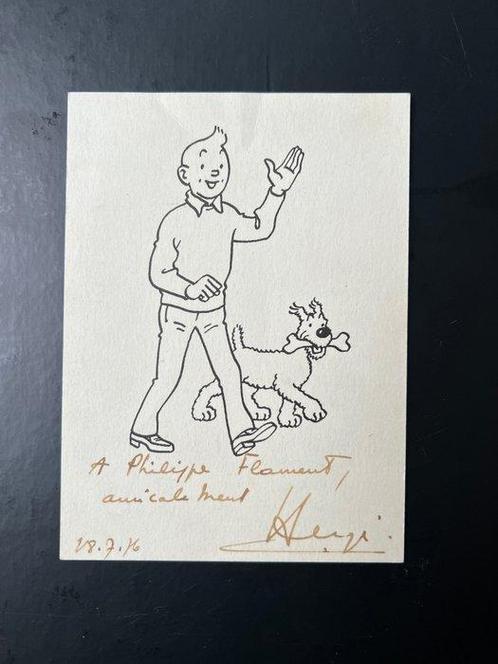 Tintin - Carte de voeux + dédicace manuscrite de Hergé -, Boeken, Stripverhalen