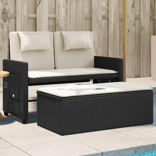 vidaXL Tuinbankje verstelbaar met kussens poly rattan zwart, Tuin en Terras, Tuinsets en Loungesets, Nieuw, Verzenden