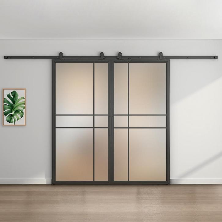 Dubbele stalen schuifdeur 6 Vlaks Mat glas Luxe design *, Doe-het-zelf en Bouw, Raamkozijnen en Schuifdeuren, Inclusief glas, Nieuw