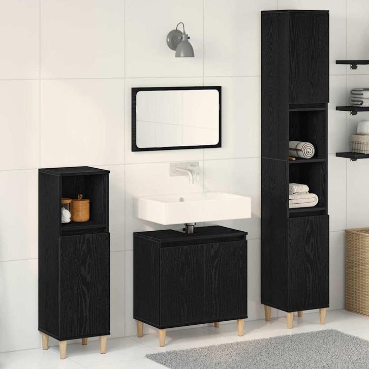 vidaXL Badkamermeubel Set 3 pcs Zwart 30 x 30 x 180 cm, Huis en Inrichting, Badkamer | Badkamermeubels, Nieuw, Verzenden