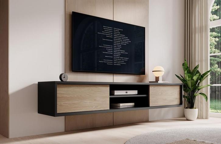 Meubella TV-Meubel Fortunato antraciet eiken 180 cm, Huis en Inrichting, Kasten |Televisiemeubels, 25 tot 50 cm, Nieuw, 150 tot 200 cm