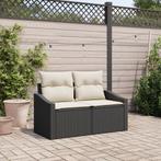 vidaXL 2-Zits Ligzetel met Opbergruimte & Kussens - Zwart, Tuin en Terras, Verzenden, Nieuw