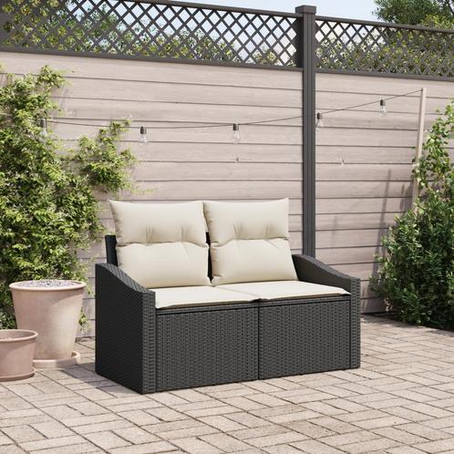 vidaXL 2-Zits Ligzetel met Opbergruimte & Kussens - Zwart, Tuin en Terras, Tuinsets en Loungesets, Nieuw, Verzenden