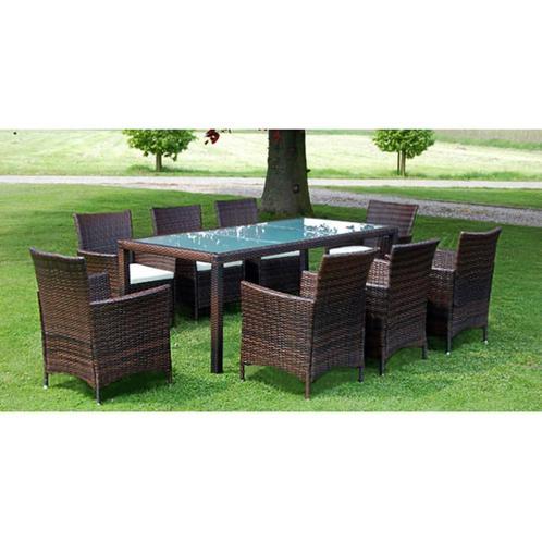 vidaXL Ensemble à manger dextérieur avec coussins 9pcs, Jardin & Terrasse, Ensembles de jardin, Neuf, Envoi