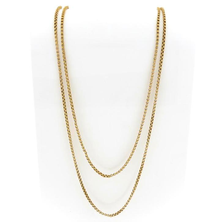 Antieke jasseron schakel ketting/sautoir | 146 cm (goud), Handtassen en Accessoires, Kettingen, Overige kleuren, Gebruikt, Goud
