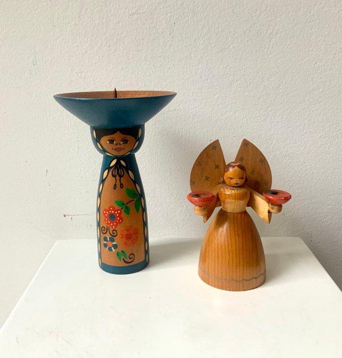 Kerstbeeldje (2) - Lichterengel & Lichtermädchen - Hout -, Diversen, Kerst