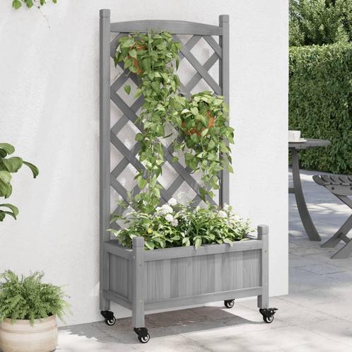 vidaXL Plantenbak met latwerk en wielen massief vurenhout, Tuin en Terras, Bloempotten, Nieuw, Verzenden