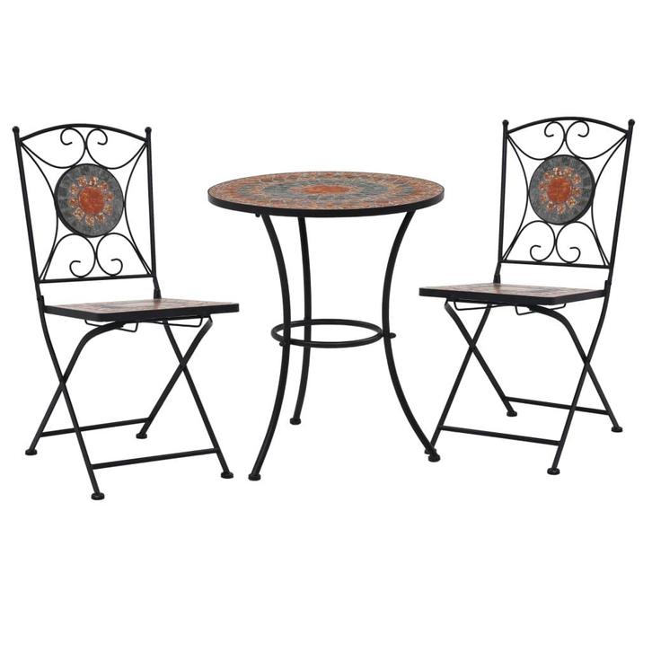 vidaXL 3-delige Bistroset mozaïek keramische tegel oranje en, Tuin en Terras, Tuinsets en Loungesets, Nieuw, Verzenden