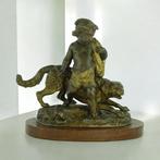 sculptuur, Boy with Hunting Dog - 21 cm - Hout, Zinklegering, Antiek en Kunst, Antiek | Keramiek en Aardewerk