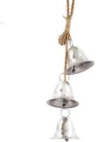 Kerstklok kerstbel oud zilver set 3 stuks aan touw 12x12x70