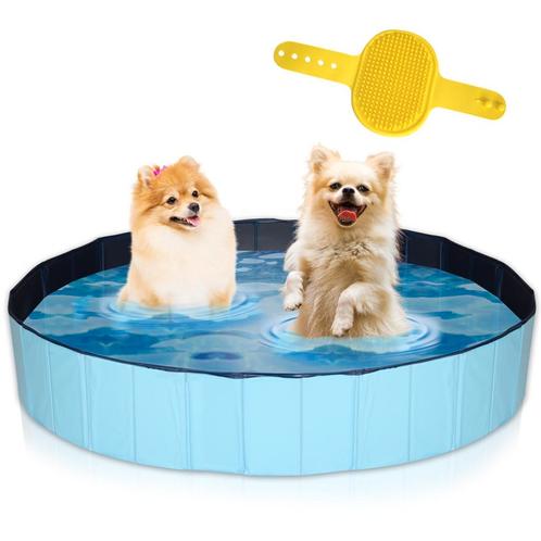 Lendo Online Hondenzwembad met borstel Ø160x30cm PVC Blauw, Dieren en Toebehoren, Hondenspeelgoed, Verzenden