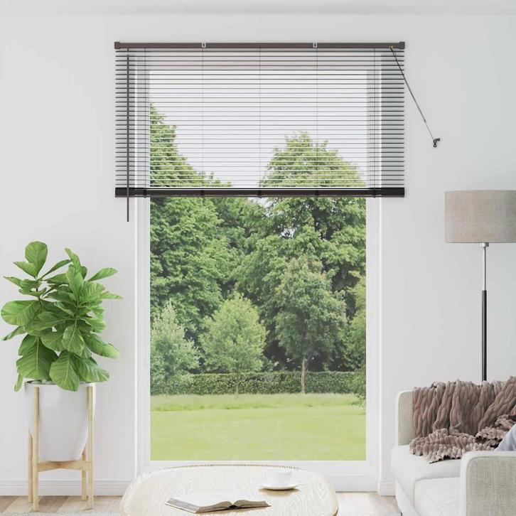 vidaXL Raamjaloezie met gordijnen Zwart Aluminium, Huis en Inrichting, Stoffering | Gordijnen en Lamellen, Nieuw, Verzenden
