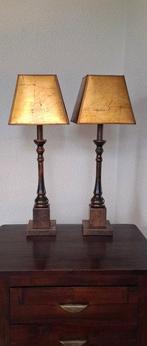 Tafellamp (2) - Hout mahonie - kap antiek look (goudkleur) -