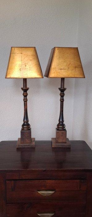 Tafellamp (2) - Hout mahonie - kap antiek look (goudkleur) -, Antiek en Kunst, Curiosa en Brocante