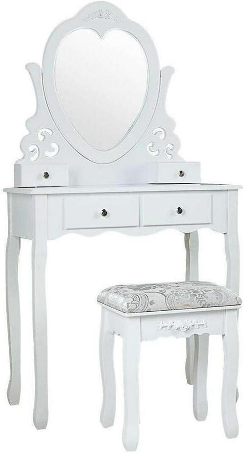 Kaptafel - met hartvormige spiegel & krukje - 50x30x136cm..., Huis en Inrichting, Tafels | Kaptafels, Nieuw, Ophalen of Verzenden
