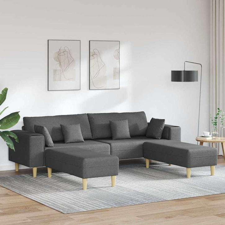 vidaXL Stoffen Sofa met kussen Donkergrijs 208 cm Stof, Huis en Inrichting, Zetels | Zetels, Nieuw, Verzenden