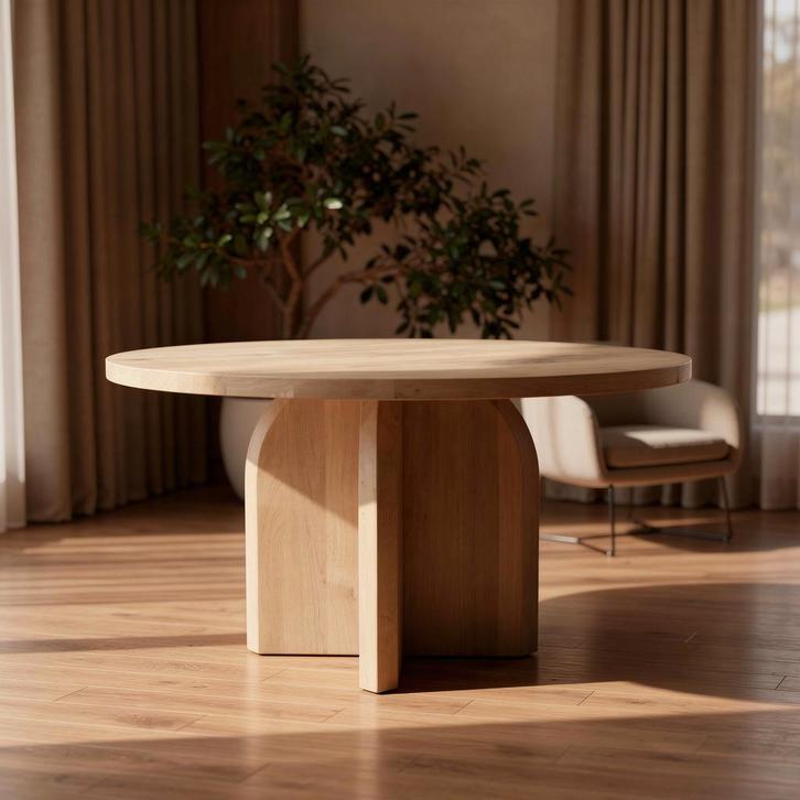 Tafel Rond Eikenhout  Slot Onderstel 160ø, Huis en Inrichting, Tafels | Eettafels