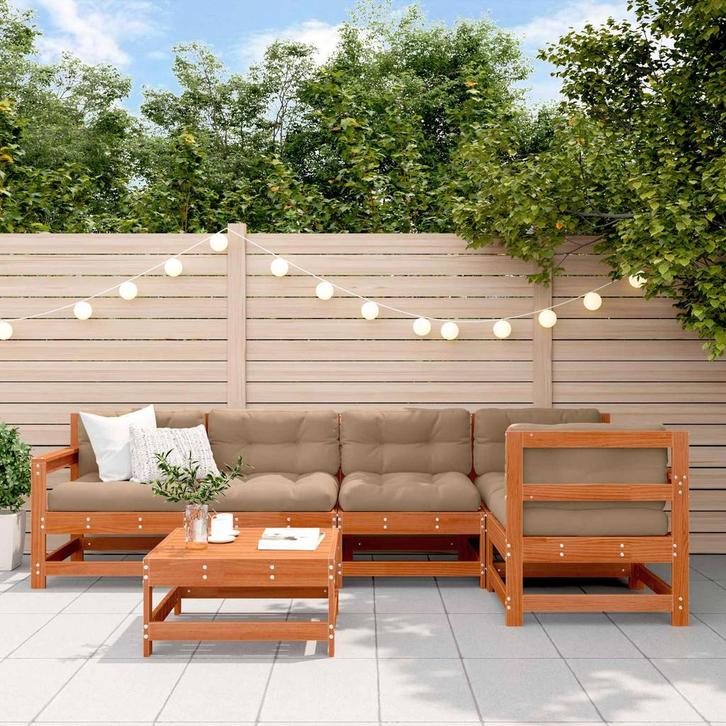 vidaXL Tuin loungeset 6 pcs Waskleur Bruin Massief, Jardin & Terrasse, Ensembles de jardin, Envoi